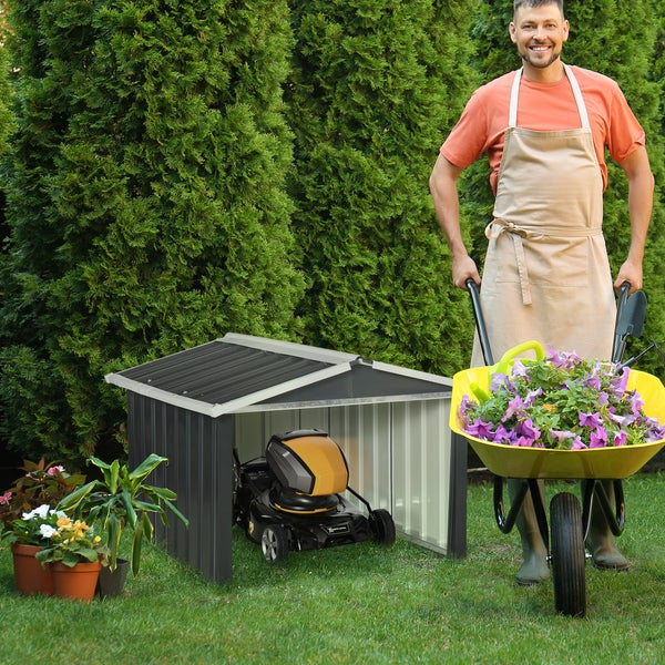 Abbildung eines Gerätehauses mit den Maßen 86 x 77 x 63 cm und 100 x 86 x 52 cm.