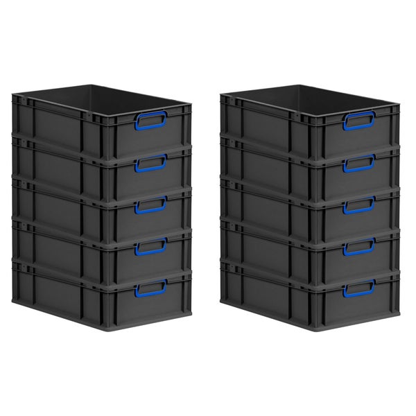 PROREGAL SparSet 10x Eurobox NextGen Color, HxBxT 17x40x60cm, 34 Liter, Griffe blau geschlossen, Schwarz, Eurobehälter, Transportbox, Transportbehälter, Stapelbehälter