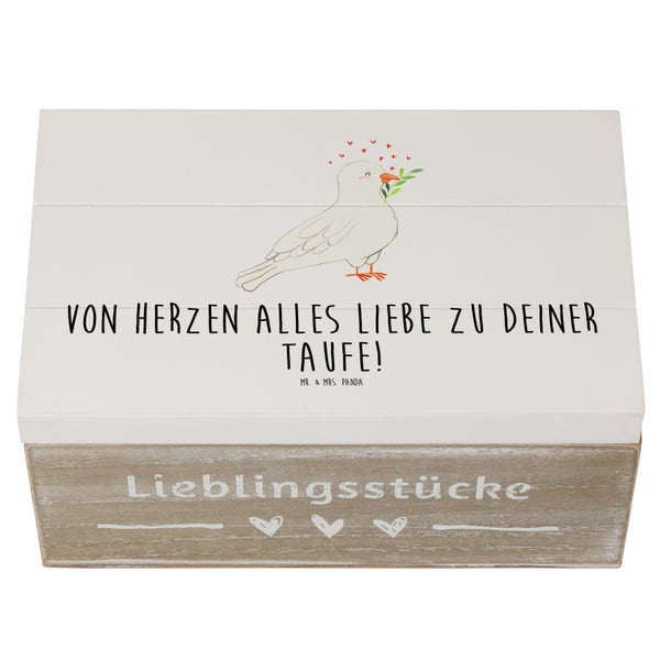Mr. & Mrs. Panda 19 x 12 cm Holzkiste Taube Taufe - Weiß