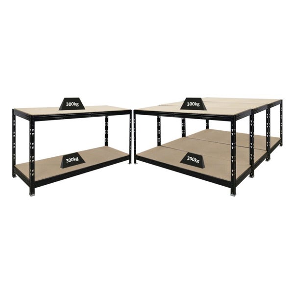 PROREGAL Mega Deal 4X Werkbank Tiger | 300 kg pro Fachboden | HxBxT 90x140x60cm | Schwarz