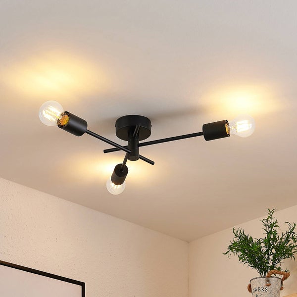 Schwarze Deckenleuchte mit drei Glühbirnen