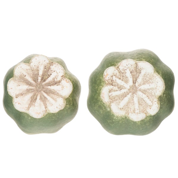 Zwei grüne Mohnblumenköpfe aus Keramik