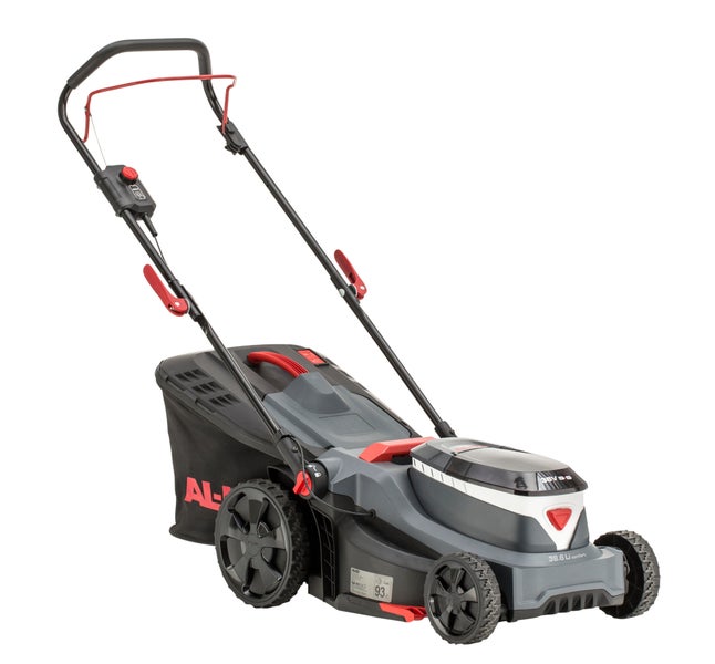 AL-KO Akku-Rasenmäher 38.6 Li Comfort in Silber, Schwarz und Rot mit Fangbox und verstellbarem Holm.