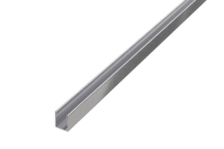 U-Profil aus Metall mit gebürsteter Oberfläche für Bauprojekte.