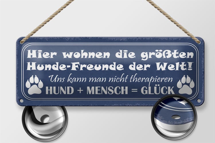 Blechschild Spruch 27x10cm Hund + Mensch = Glück Dekoration