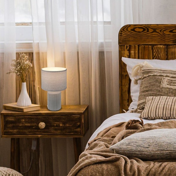 Tischlampe Tischleuchte Wohnzimmer Schlafzimmer Stoffschirm Keramikfuß