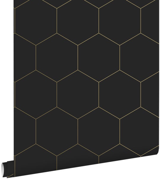 ESTAhome Tapete Wabenmuster Schwarz und Gold - 53 cm x 10.05 m - 139313