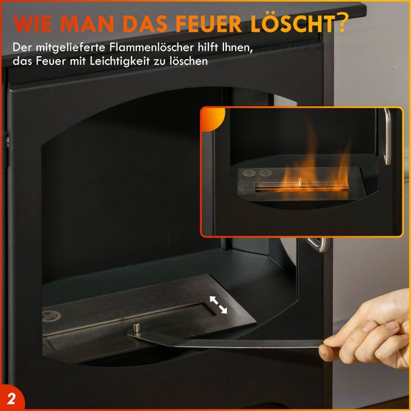 HOMCOM, Ethanol-Kamin, Bio-Ethanol-Brenner, 43L x 25B x 68H cm, Stahl, Schwarz