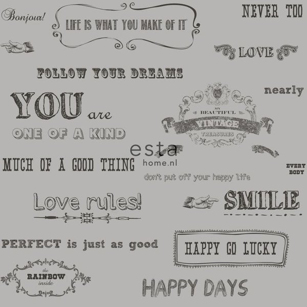 Wandbild mit verschiedenen Schriftzügen und Motiven.