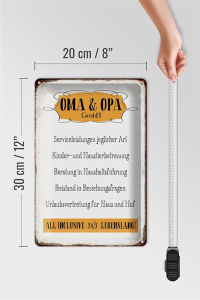 Blechschild Spruch 20x30cm Oma Opa GmbH 24/7 lebenslang