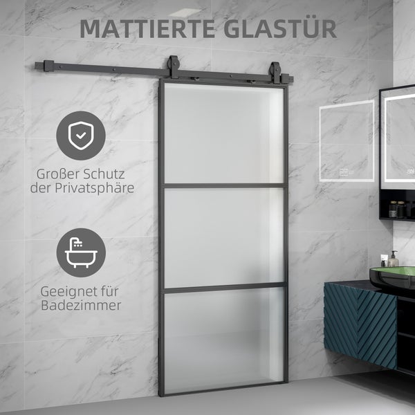 Matte Glasschiebetür im Badezimmer