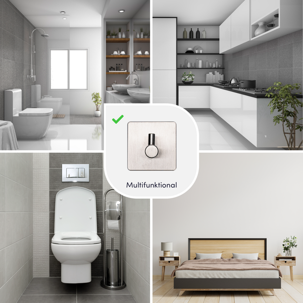 Quadratischer Wandhaken aus Metall, multifunktional einsetzbar in modernen Räumen wie Badezimmer, Küche und Schlafzimmer.