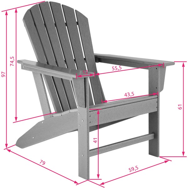 Gartenstuhl tectake Joan Belastbarkeit 120 kg, 83 x 79 x 97 cm im Adirondack-Stil hellgrau