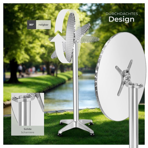 Klapptisch mit neigbarer Tischplatte und soliden Scharnieren