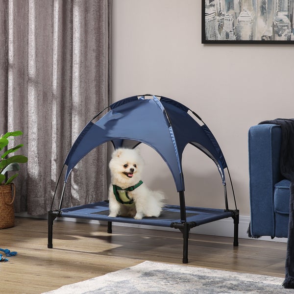 PawHut Hundebett, L76 x B61 x H73 cm, Stahl, Oxford, Netzstoff, Taftstoff, Dunkelblau+Schwarz