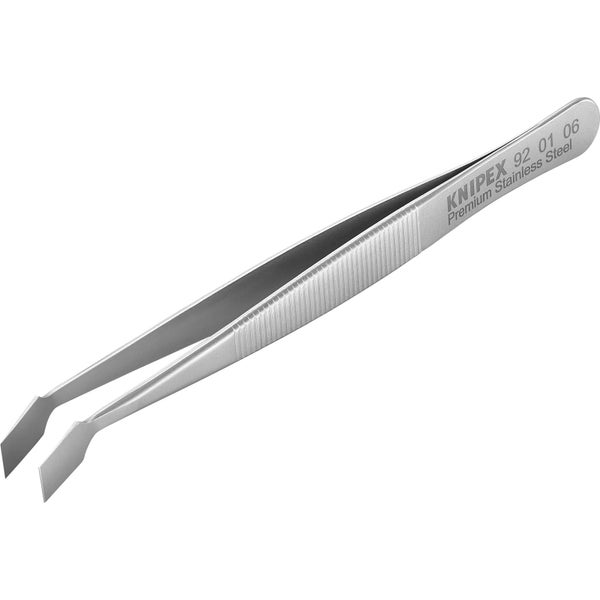 Knipex Präzisionspinzette aus rostfreiem Edelstahl mit abgewinkelten Greifflächen und geriffeltem Griff.