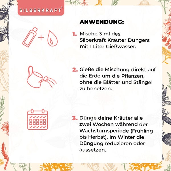 SILBERKRAFT Kräuter Dünger – Für Basilikum, Minze & Co. – NPK Flüssigdünger – 1 Liter