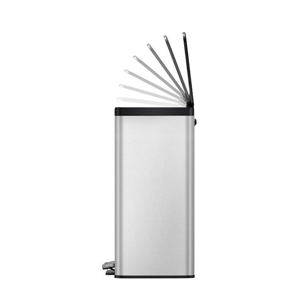 PROREGAL Rechteckiger Treteimer Aus Gebürstetem Edelstahl Mit Soft Close & Stay Open Deckel 40 Liter HxBxT 59,2 x 33,8 x 46,2 cm Silber