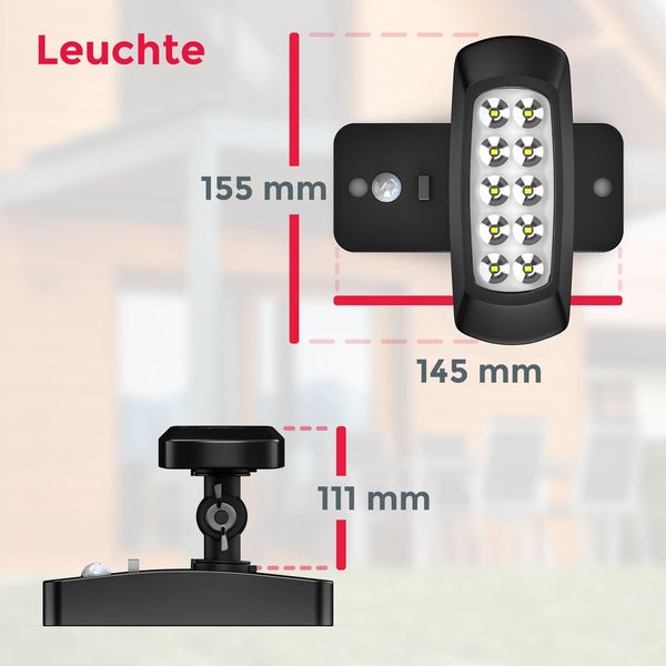 Solarleuchte Garten - LED, Bewegungsmelder, Dämmerungsschalter, 6500K, schwarz