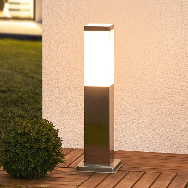 Lindby Außenleuchte Lorian (spritzwassergeschützt (Modern) in Alu aus Edelstahl (1 flammig, E27) - Wegeleuchte Pollerleuchte Wegelampe Sockelleuchte