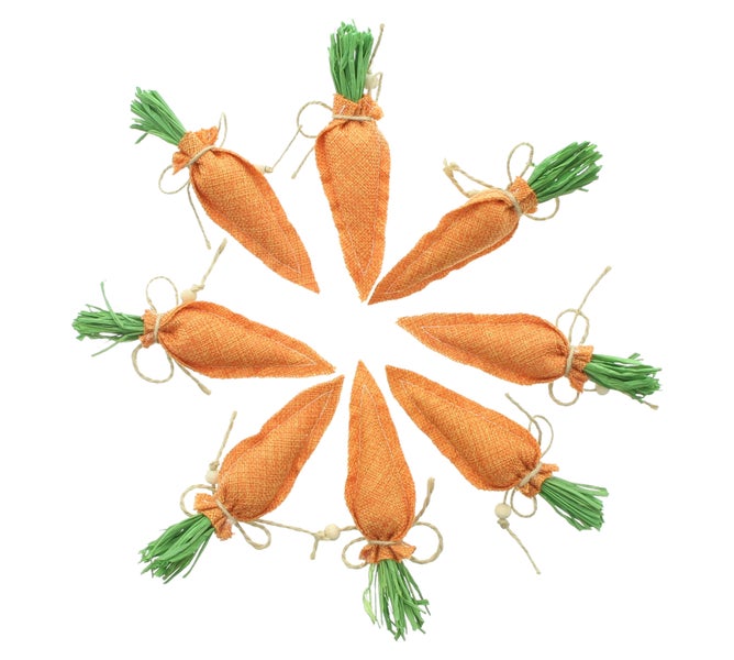 FRANK FLECHTWAREN|Osterdeko Karotten, 8er Set, 16 x 4 x 2,5 cm, BAUMWOLLE, POLYESTER, LEINEN, MAISSTROH