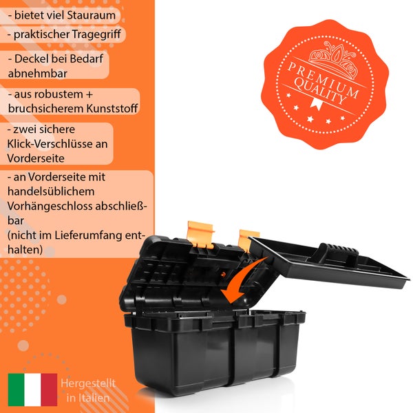 BigDean Werkzeugkoffer leer groß aus Hart-Kunststoff - 50x25x23,5cm - Werkzeugkiste mit herausnehmbarer Innenablage - Toolbox groß Werkzeugkasten Werkzeug Box für Heim- & Handwerker - Made in EU