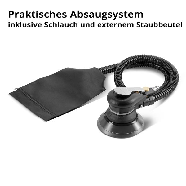 Rotationsschleifer mit Staubabsaugung, Schlauch und Staubbeutel