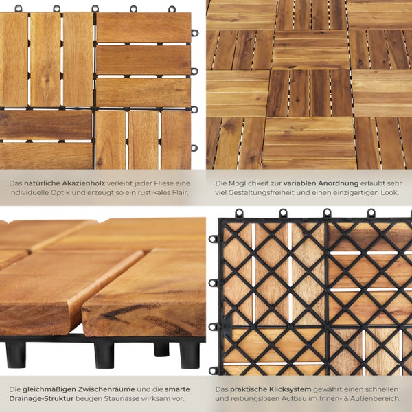 Terrassenfliesen tectake Tabula 31 x 31 x 2,2 cm 20er Set mit Klicksystem braun