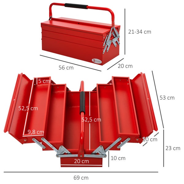 DURHAND, Werkzeugkasten, Werkzeugkoffer, 56L x 20B x 21-34H cm, Stahl (SPCC), Rot