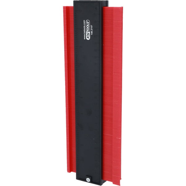 KS Tools Profillehre aus Kunststoff mit Zentimeter-Skala und roten Lamellen.