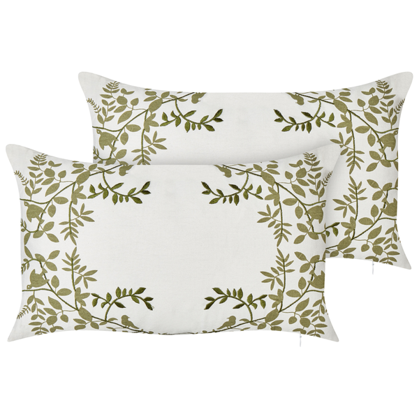 Dekokissen 2er Set ZALEYA Baumwolle 30 x 50 cm Weiß Blumenmuster