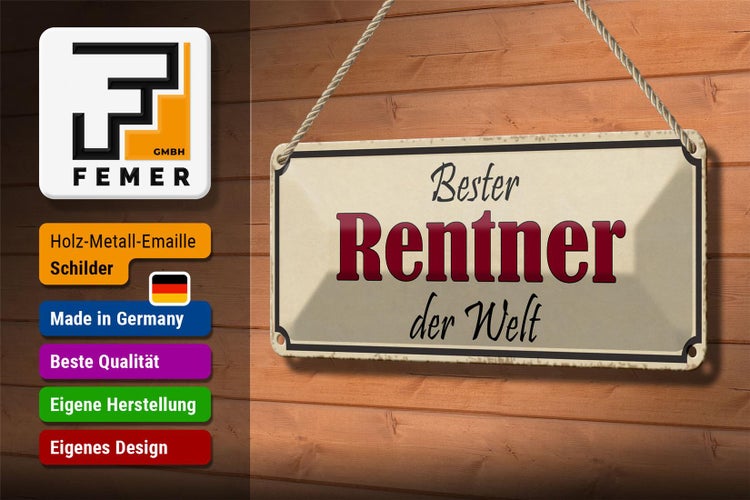 Blechschild Spruch 27x10cm bester Rentner der Welt Dekoration