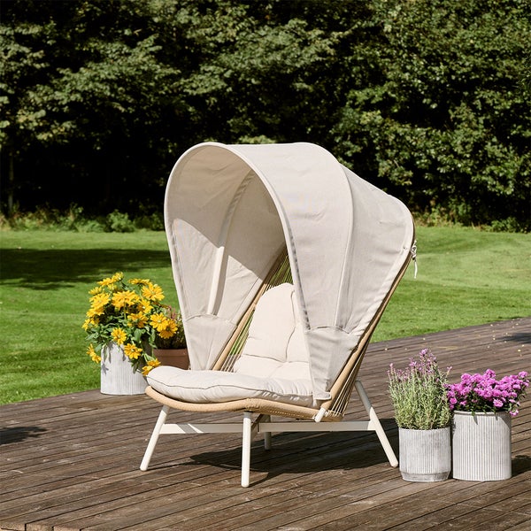 Bille Loungesessel Polyrattan mit Kissen beige, natur, grau. 84 X 114 X 141 cm