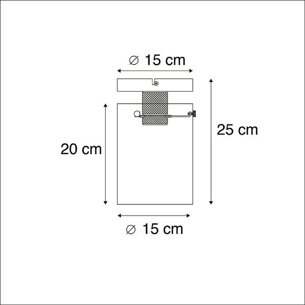 Technische Zeichnung eines Sanitärartikels mit den Maßen 15 mal 20 mal 25 Zentimeter.