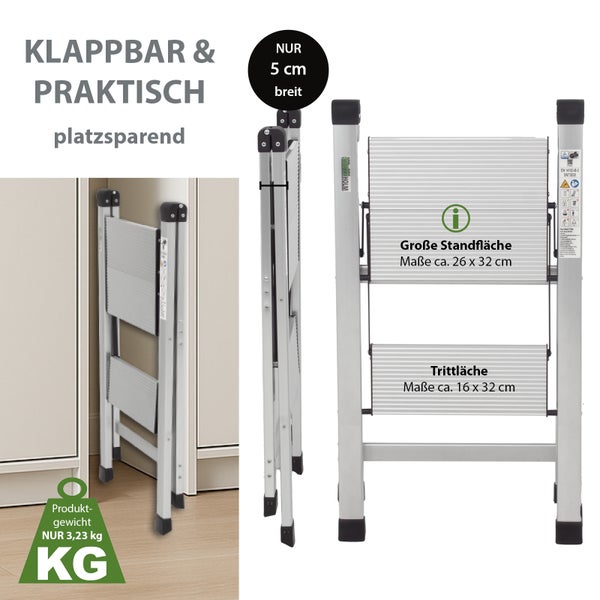 Aluminium Klapptritt mit zwei Stufen für den Haushalt