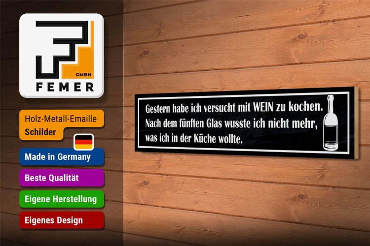 Holzschild Spruch 46x10cm habe versucht mit Wein zu kochen Dekoration