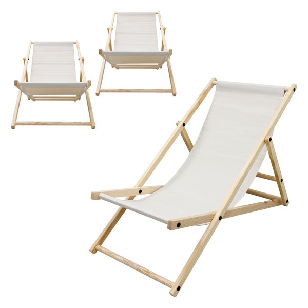 ECD Germany 3er Set Liegestuhl klappbar, Beige, aus Holz, verstellbare Rückenlehne, 3 Positionen, bis 120kg, Sonnenliege Gartenliege Strandliege Strandstuhl Holzklappstuhl, für Garten, Balkon & Strand