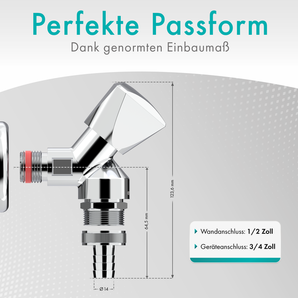 Engelbach® Universal Geräteventil selbstdichtend - für Waschmaschine, Spülmaschine & Co. - Geräteanschlussventil (Geräteschrägsitzventil) mit Rückflussverhinderer & Rohrbelüfter