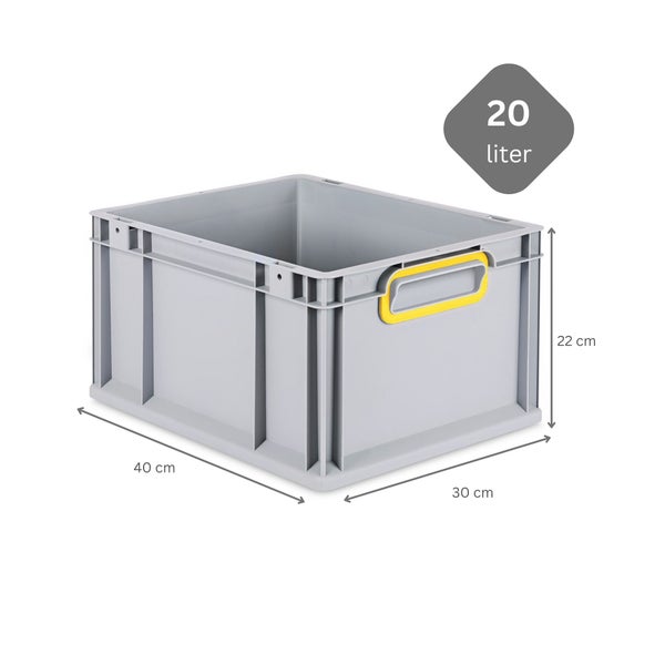 PROREGAL Spar Set 5x Eurobox Nextgen Color Mit Auflagedeckel & Schiebeschnappverschlüsse HxBxT 22 x 30 x 40 cm Griffe Gelb Geschlossen Glatter Boden