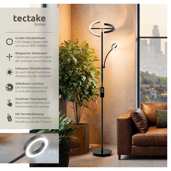 Stehleuchte mit LED Deckenfluter und Leselampe im Wohnzimmer