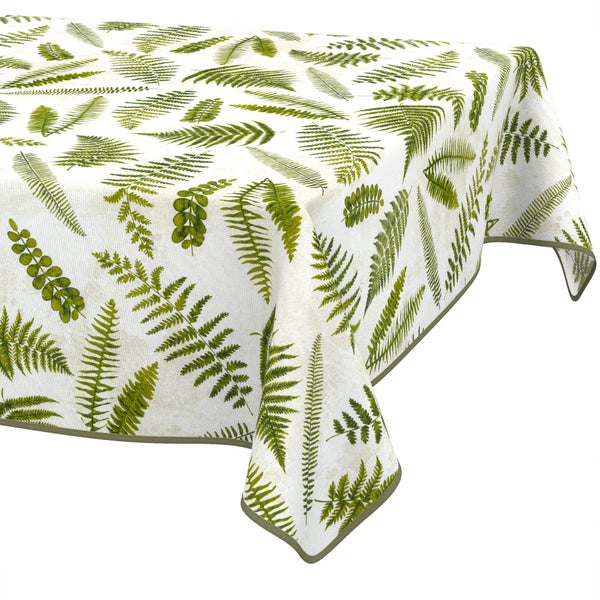 Tischdecke mit grünem Farnblatt-Muster und eingefasstem Rand