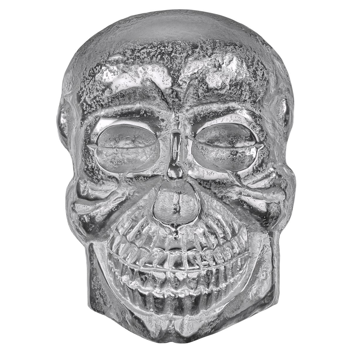 WOMO-DESIGN Deko Skull Totenkopf Unikat 42 x 30 cm (HxB) Silber Glänzend Wandskulptur aus Poliertes Aluminium mit Nickel Finish Gothic Totenschädel Schädel Skulptur Wand Dekoration Wohnaccessoire
