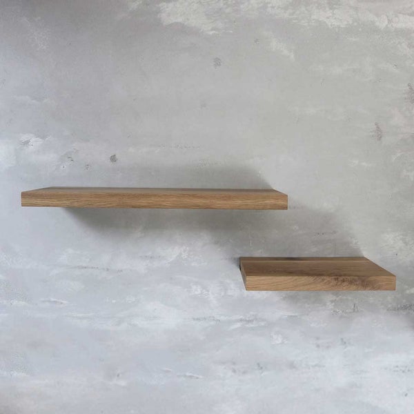 holz4home Wandregal Set 70cm und 40cm Eiche Massiv 2 Teilig Natur mit Baumkante
