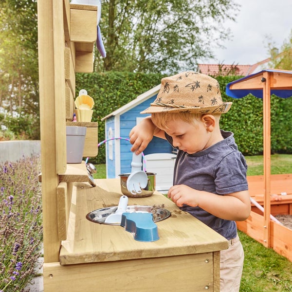 Home Deluxe - Matschküche MANDU - Maße: 103 x 35 x 110 cm - aus Tannenholz, inkl. komplettem Zubehör I Spielküche Outdoor Spielzeug Kinderküche Outdoorküche