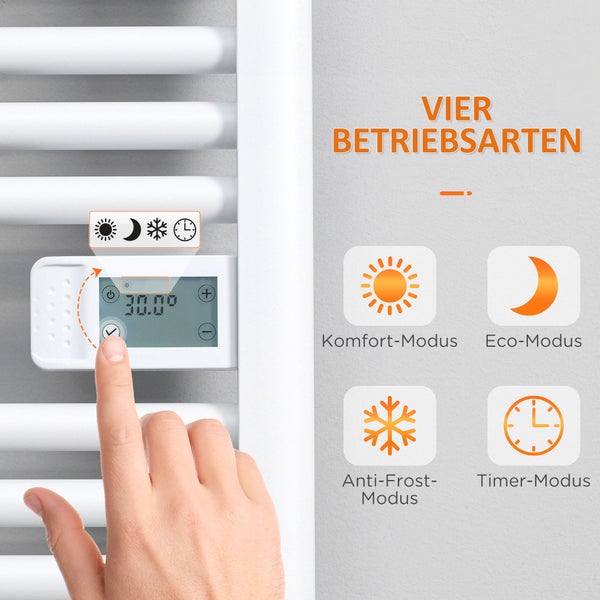 HOMCOM Handtuchheizkörper mit 16 Heizstäbe, für Badezimmer, mit Überhitzungsschutz, 540 x 960 mm, Aluminium, Weiß