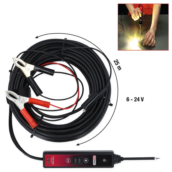KS TOOLS Funktionsprüflampe 6-24V DC mit 25 Meter Kabel - 150.1655