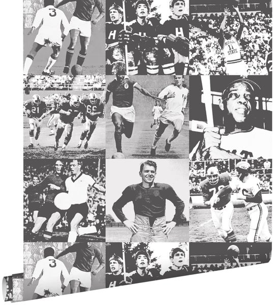Tapete mit Schwarzweiß-Fotocollage verschiedener Sportarten