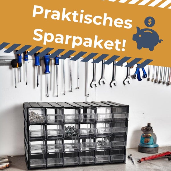 Praktisches Sparpaket mit Werkzeugen und Sortierkasten