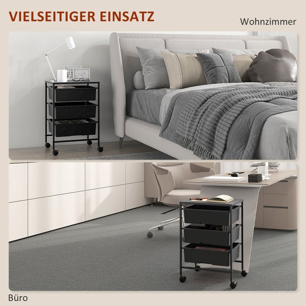 Rollwagen mit drei Ablageflächen im Küchenbereich