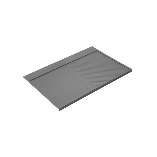 Rechteckige graue Abtropfmatte aus Kunststoff mit diagonalen Rillen zur Wasserableitung.